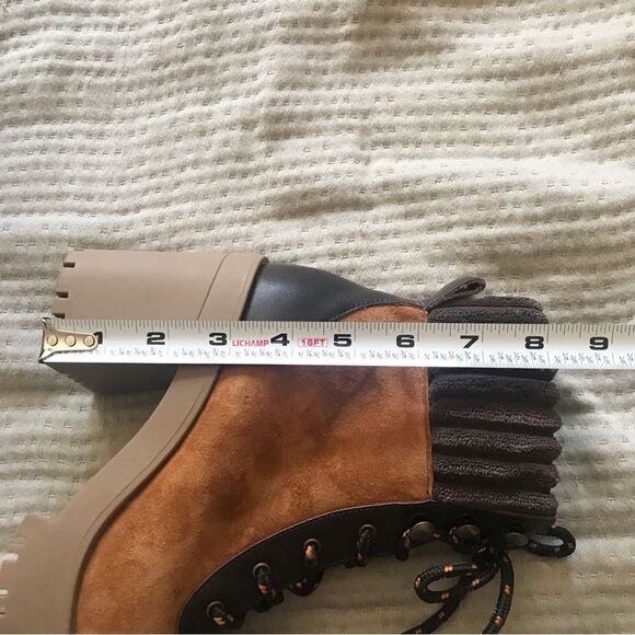 C&V‎ Suede Leather Platform Hiking Boot Bootie Lug Sole Brown Cap Toe Size 6 New - Picture 12 of 13